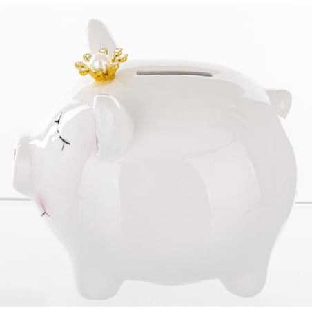 Skarbonka ceramiczna - 10,5x9,5x12,5 cm świnka PIGGY biała