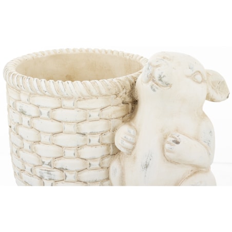 Osłonka na doniczkę - 17x24x16 cm królik i jego beżowy koszyk