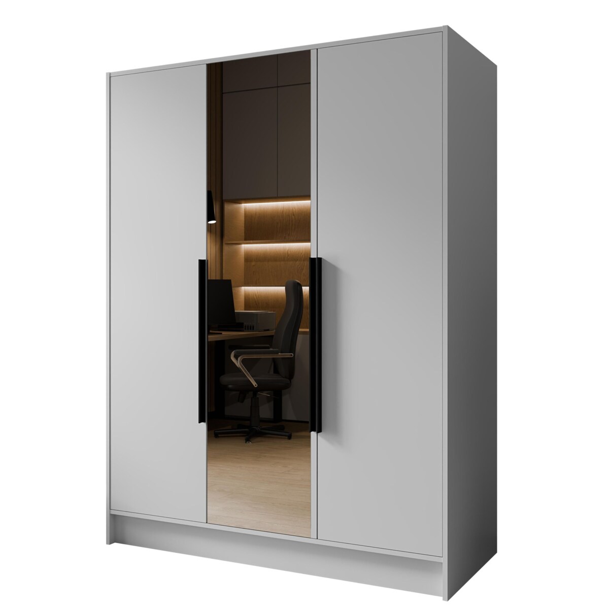 Szafa 150 gładka LUSO z lustrem i czarnymi uchwytami, biała