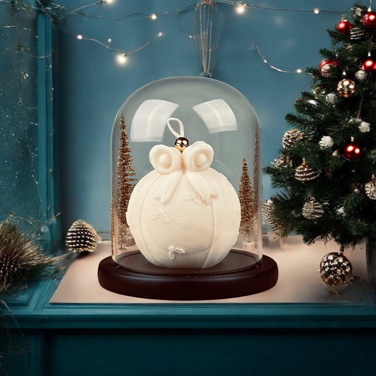 Świeca sojowa Bombka z Kokardą – ręcznie robiona świąteczna dekoracja