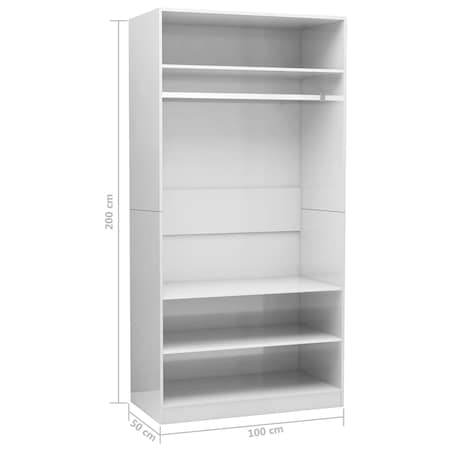 vidaXL Szafa, wysoki połysk, biała, 100x50x200 cm