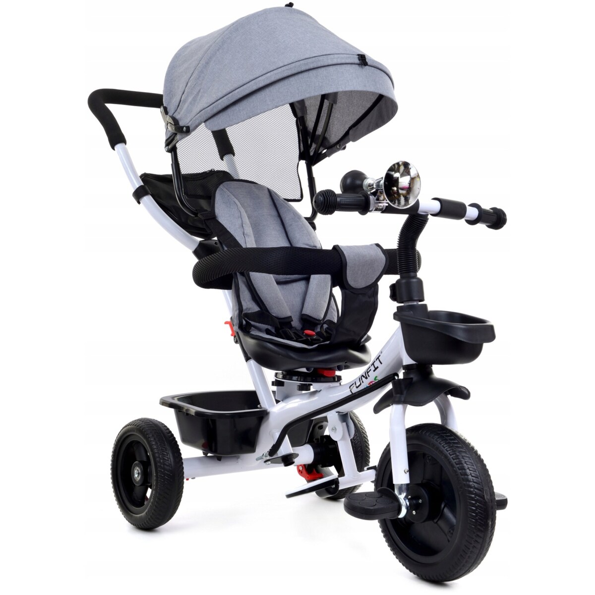 Rowerek trójkołowy spacerowy dla dzieci Funfit Kids szary z trąbką