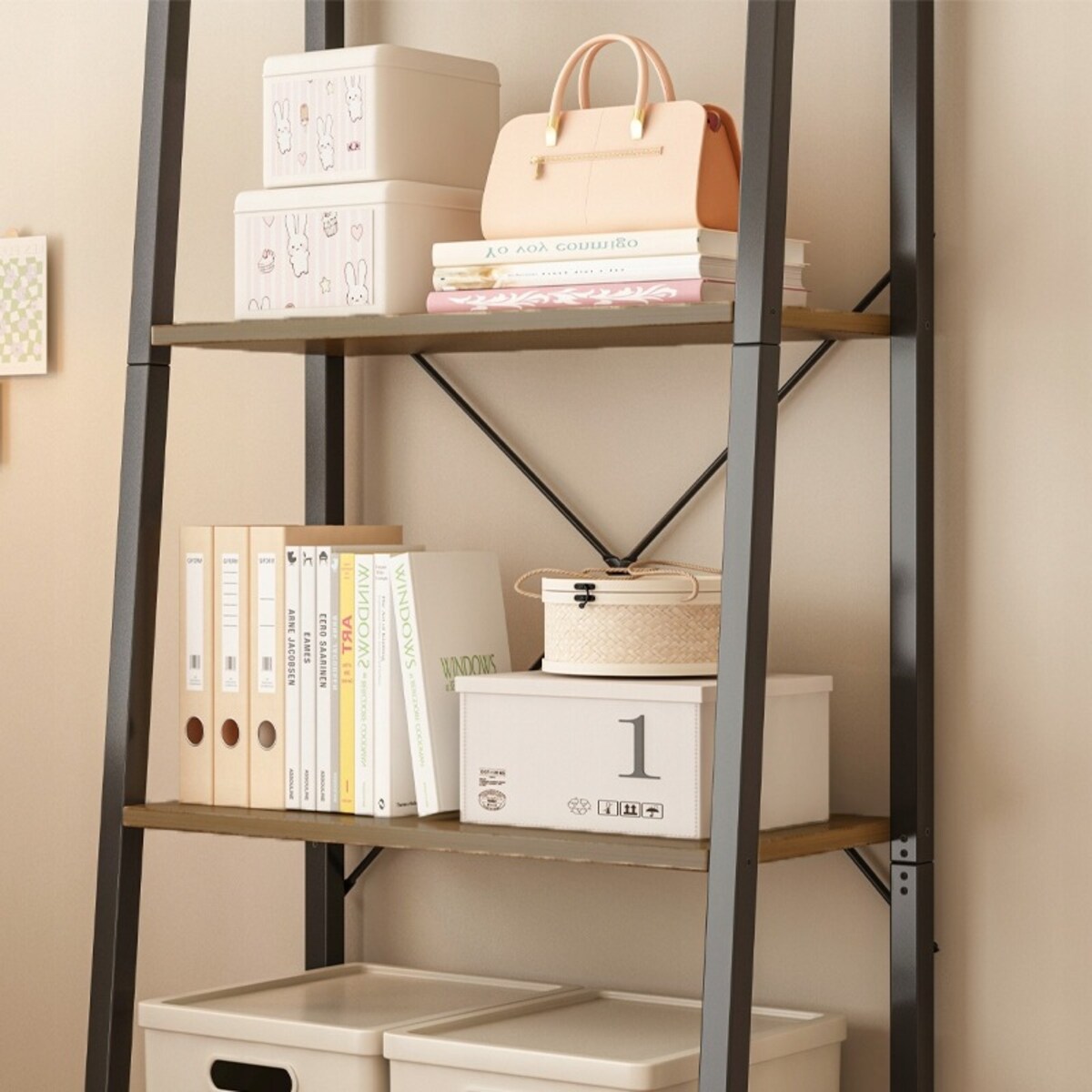 Regał Na Książki Stojący Rustykalny Drabinka Loft Retro Jasny Brąz 4 Półki