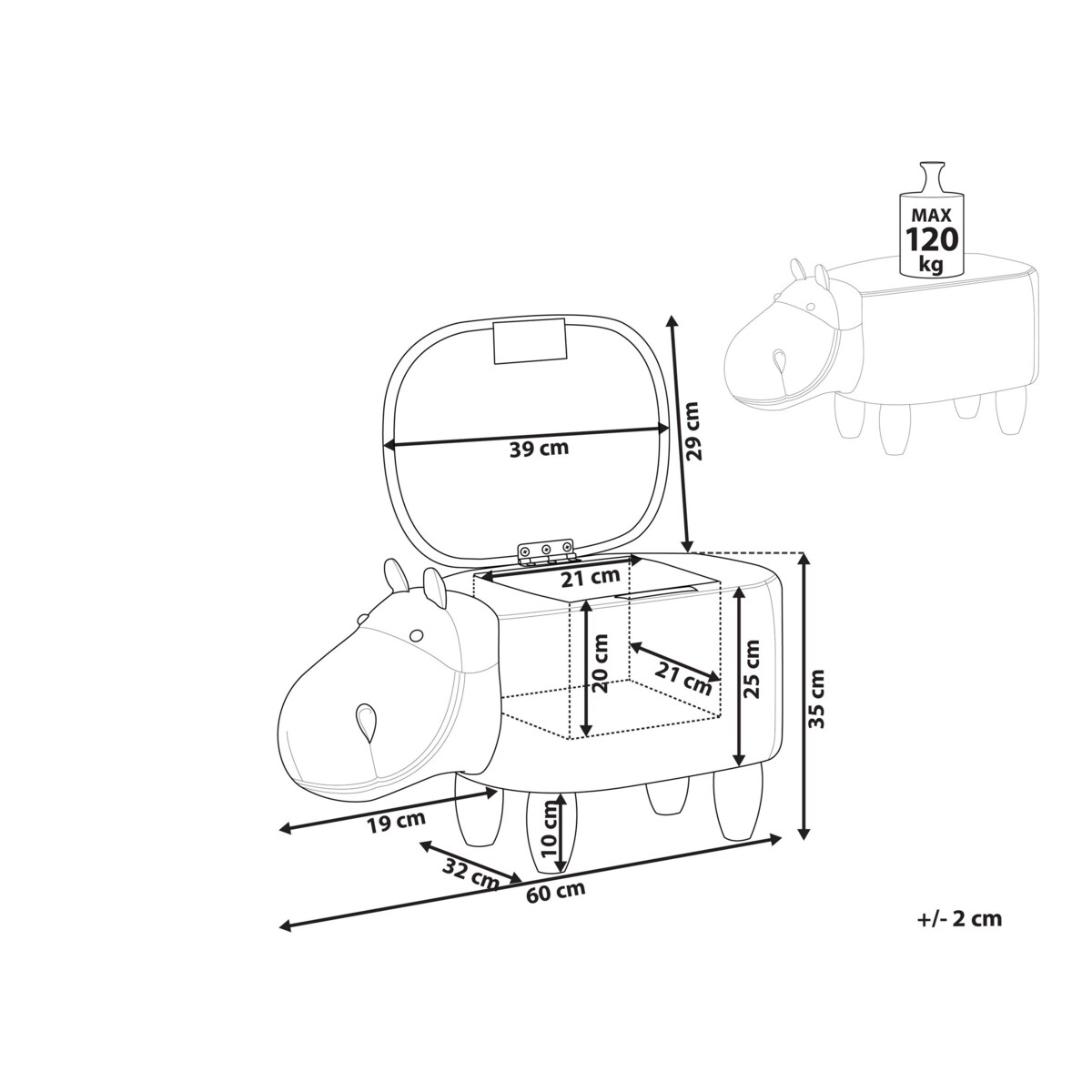 Pufa zwierzak ze schowkiem ekoskóra brązowa HIPPO