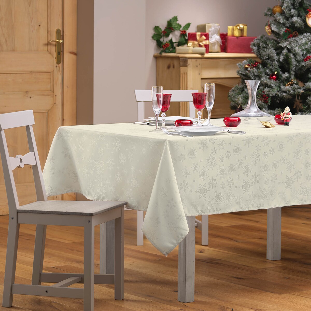Żakardowy obrus świąteczny, FLOCONS, 140 x 240 cm