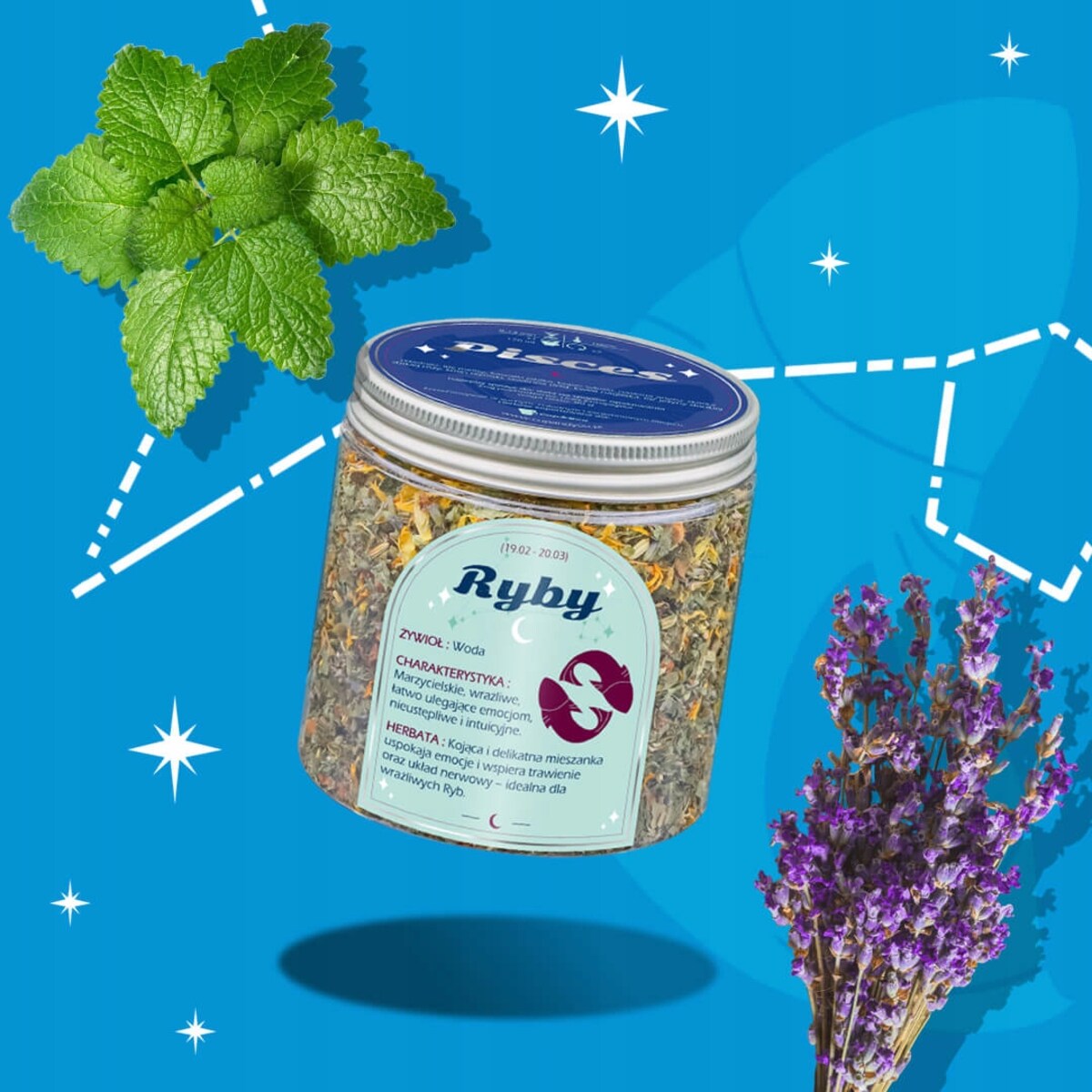 Zestaw prezentowy RYBY herbata i świeczka zapachowa dla osoby ze znakiem zodiaku ryb - prezent upominek dla kobiety faceta mamy taty babci dziadka