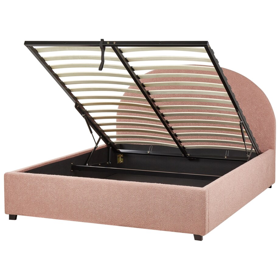 Łóżko z pojemnikiem boucle 140 x 200 cm pastelowo różowe VAUCLUSE