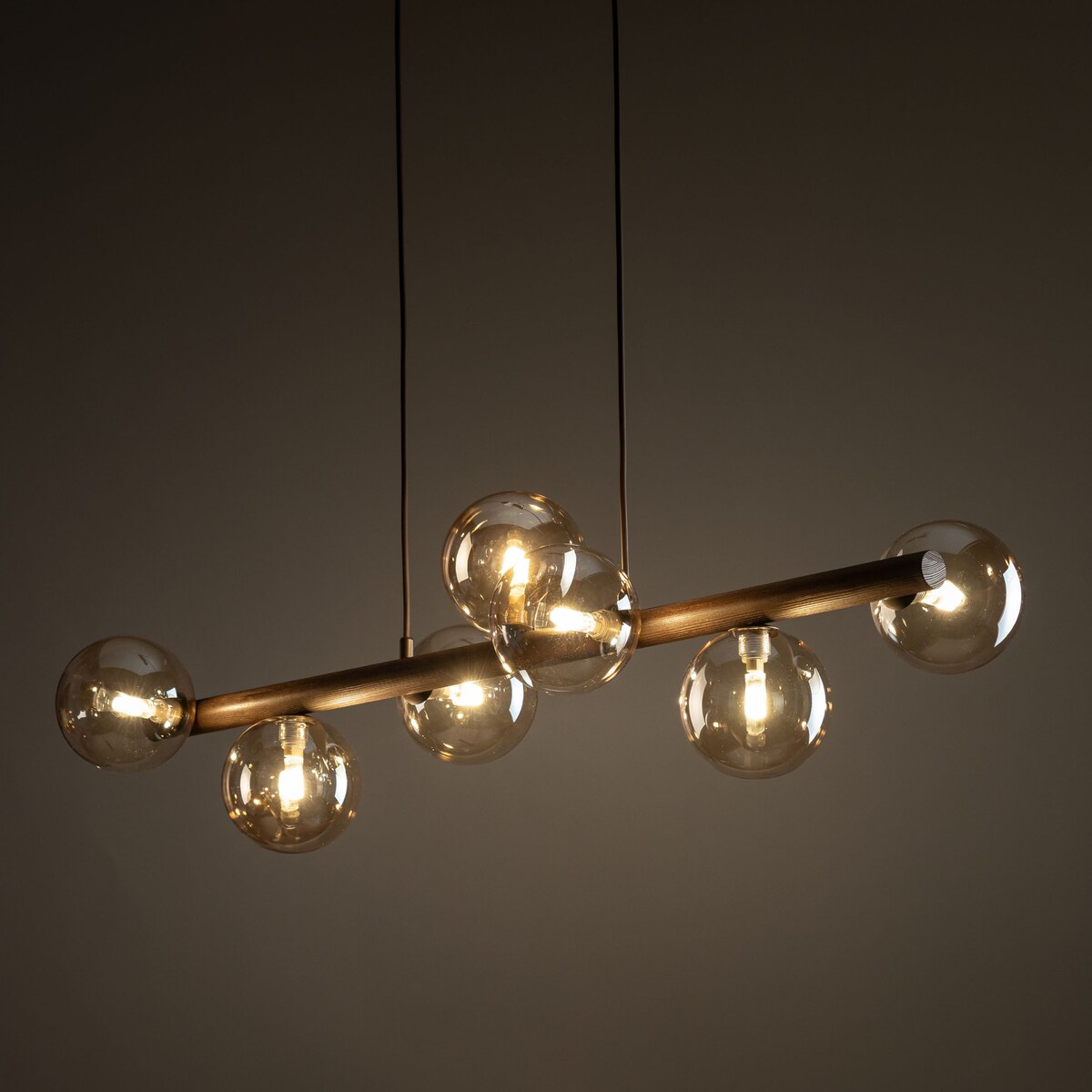 Lampa wisząca TK Lighting ESTERA WOOD 11096, 7xG9, bursztynowe szkło, drewno, glamour