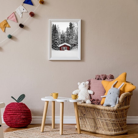 Poster Story, Plakat, Obraz - Czerwona Chatka w Lesie, wymiary 70 x 100 cm