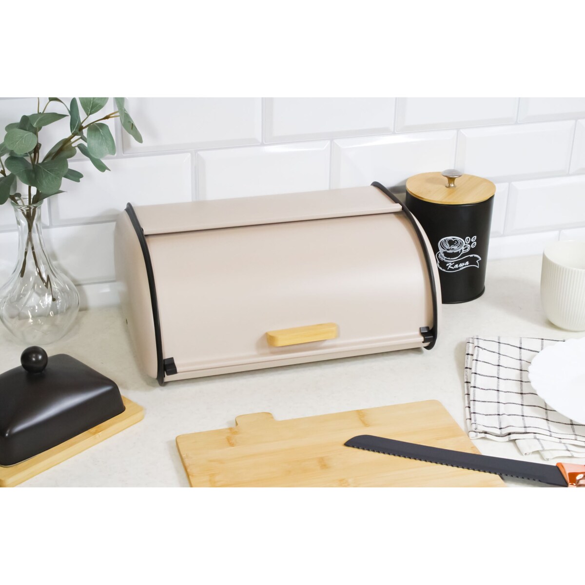 Chlebak metalowy pojemnik na chleb pieczywo bułki 35x24x14.5cm beżowy BRUNBESTE