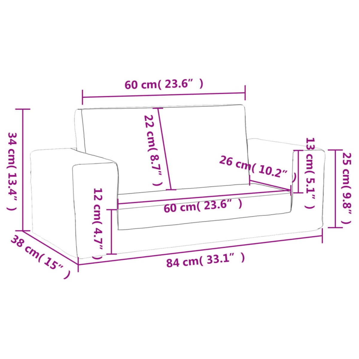 vidaXL 2-os. sofa dla dzieci, rozkładana, jasnoszara, miękki plusz