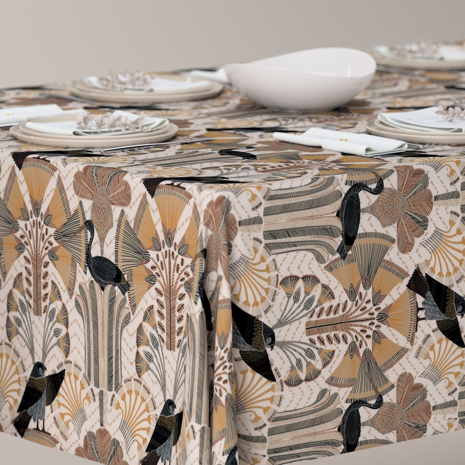 Obrus prostokątny 100 x 100 cm abstrakcyjny beżowo-brązowy wzór