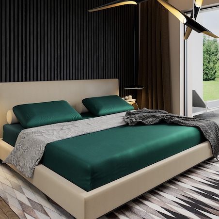 Prześcieradło z gumką 140x200 zielone satynowe PAN MATERAC 100% bawełna