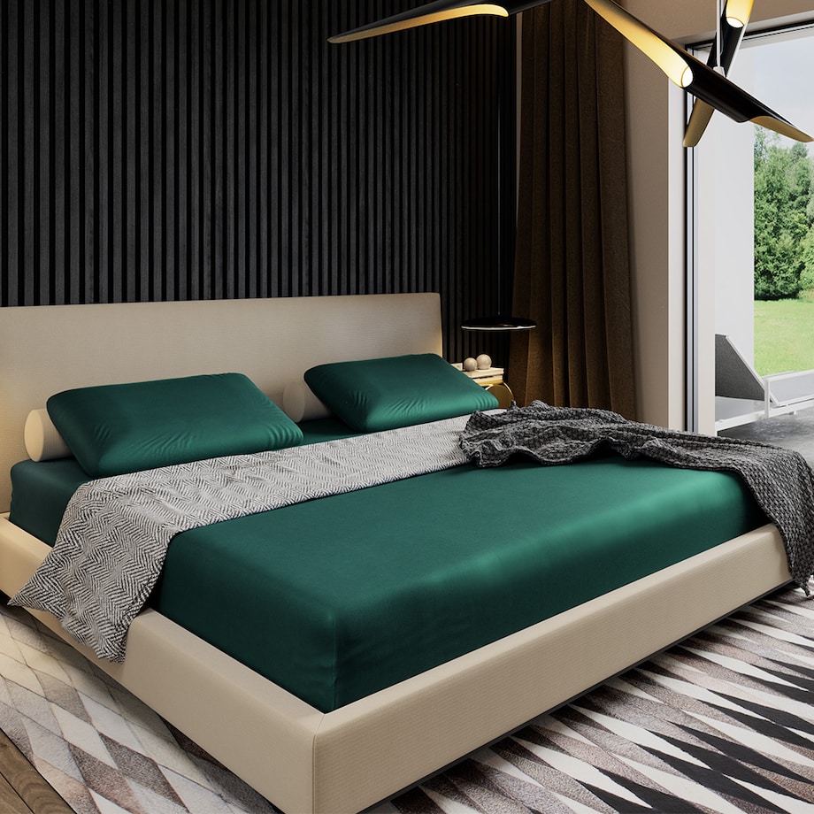 Prześcieradło z gumką 140x200 zielone satynowe PAN MATERAC 100% bawełna