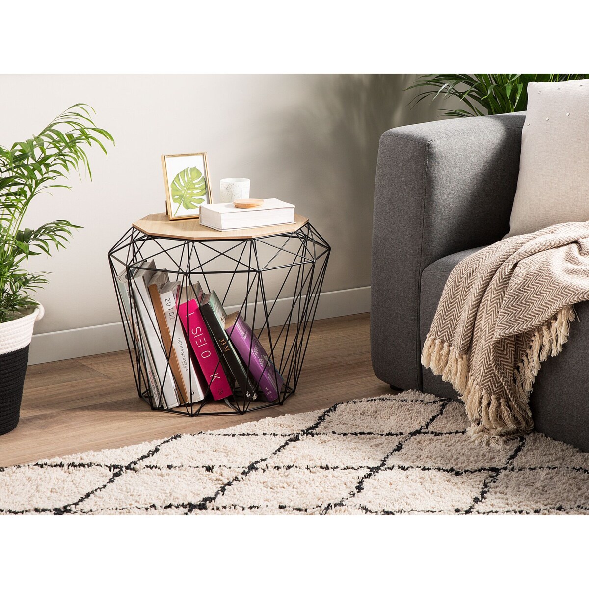 Stolik pomocniczy jasne drewno z czarnym ELIDA