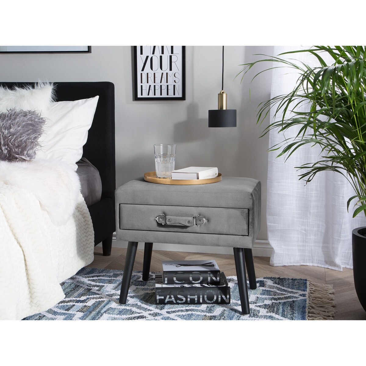 Stolik nocny welurowy szary EUROSTAR