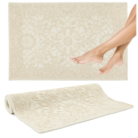 Dywanik łazienkowy Lino 73x135 cm bawełniany ornament beżowy
