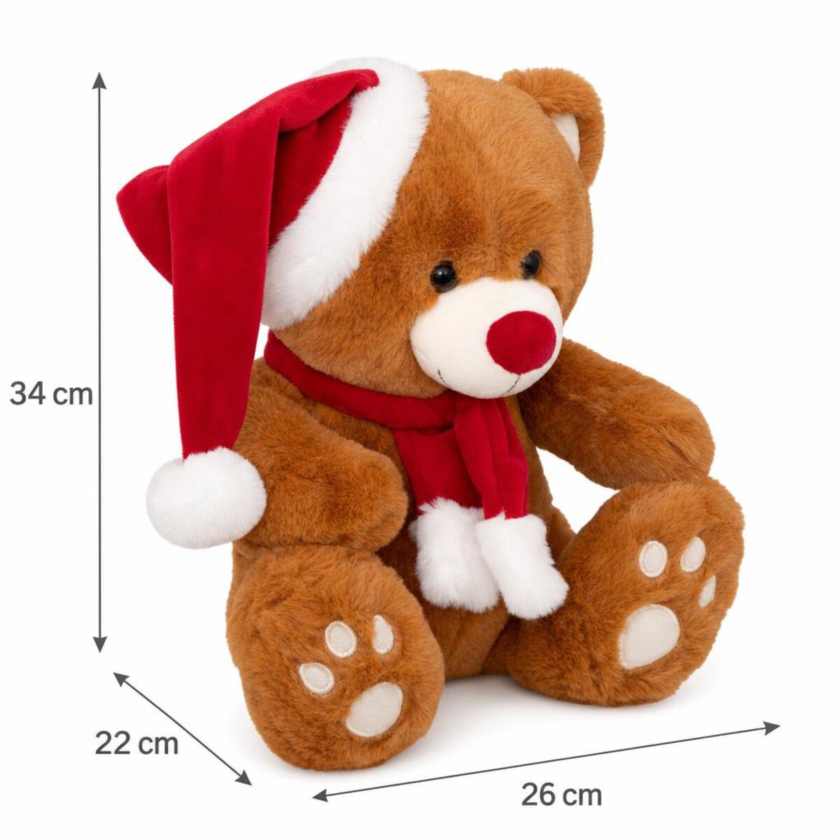Miś pluszowy w czapce Mikołaja, maskotka świąteczna, 34 cm, kolor brązowy