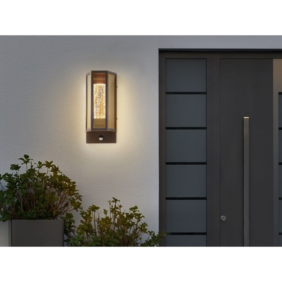 Lampa ścienna zewnętrzna LED z czujnikiem ruchu brązowa FRUID