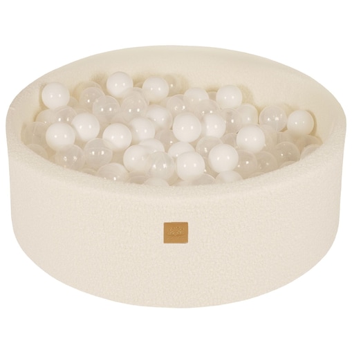 MeowBaby® Boucle Biały Okrągły Suchy Basen 90x30cm dla Dziecka, piłki: Biały/Transparent