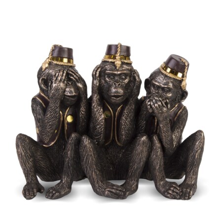 Dekoracja - 3 małpki w czapkach - nie widzę, nie słyszę, nie mówię 15x19x8 cm