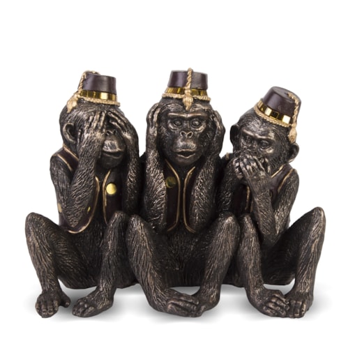 Dekoracja - 3 małpki w czapkach - nie widzę, nie słyszę, nie mówię 15x19x8 cm