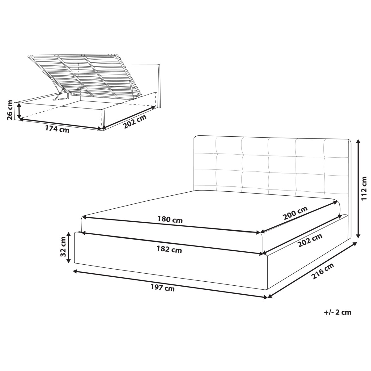 Łóżko z pojemnikiem tapicerowane 180 x 200 cm szare LORIENT