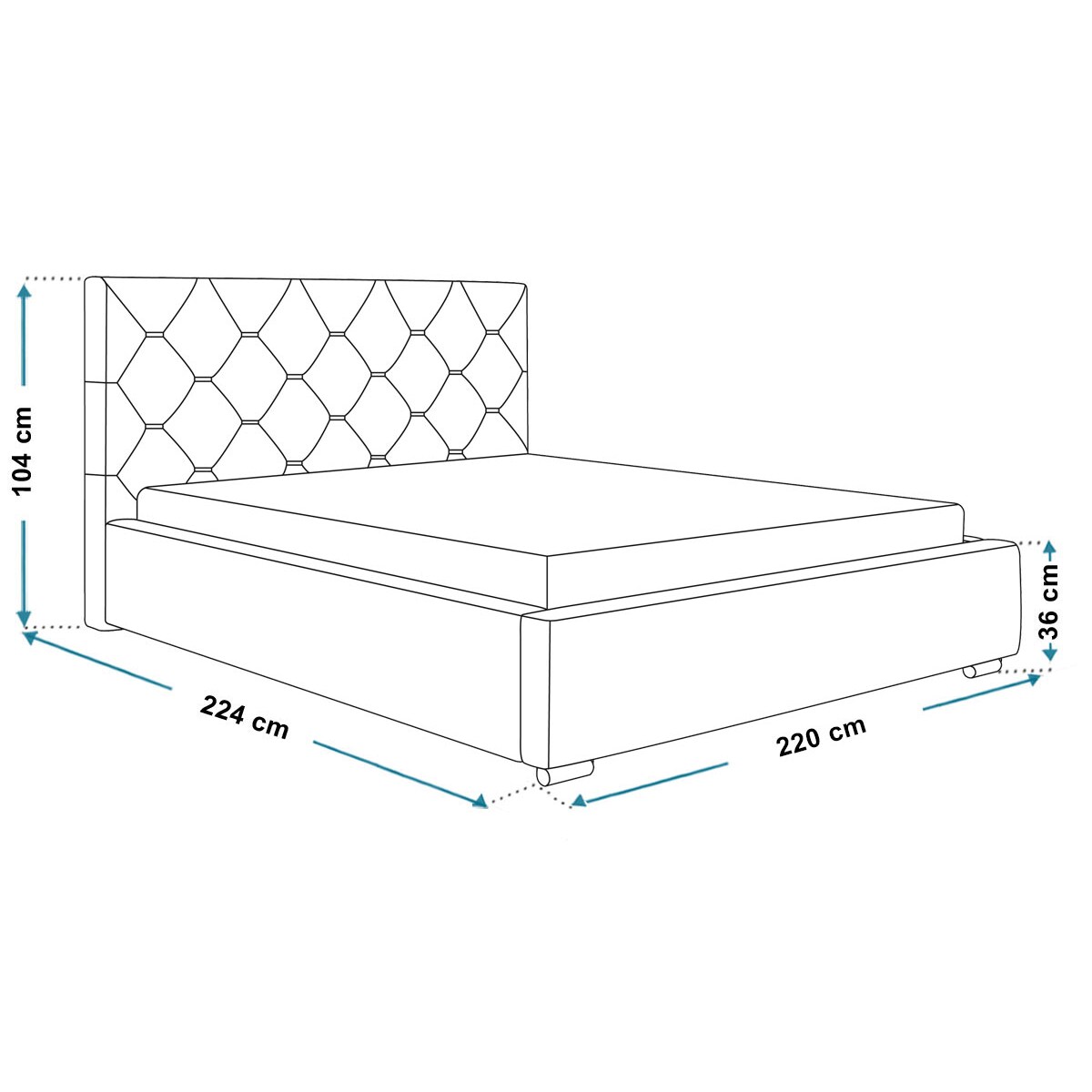 Łóżko sypialniane 200x200 BEN 17 stelaż metelowy, z pojemnikiem- granatowe