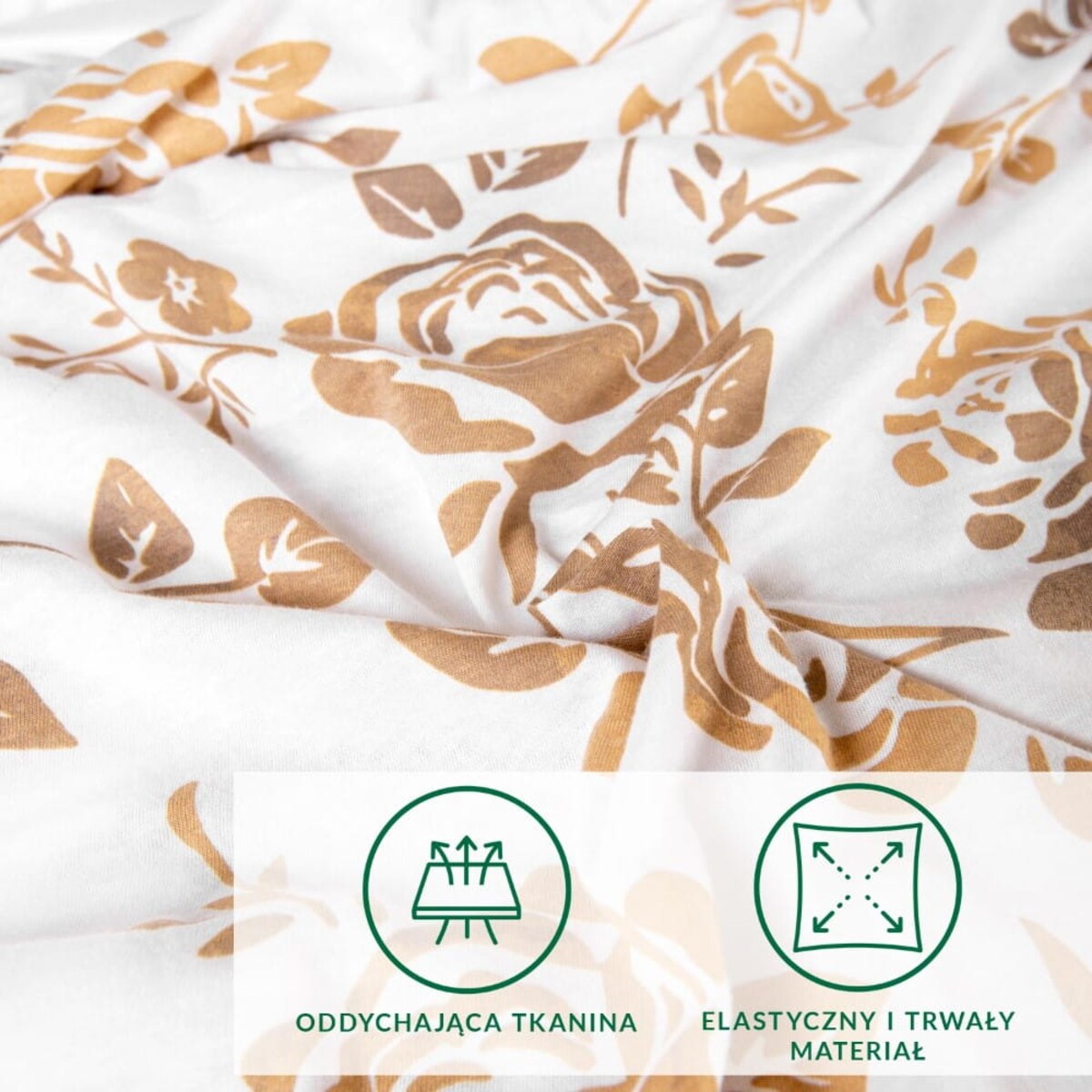 Pościel bawełniana 160x200 Złote róże z dzianiny jersey