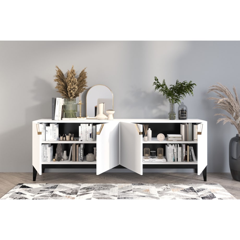 Drewniana komoda Visby DEMI LONG / kolor biały + czarne nogi