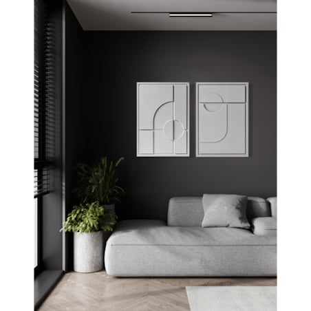 Zestaw 2 Obrazy 3D 50x70cm Geometric – Dekoracje ścienne z Tynku Naturalnego, Milky Grey, Minimalistyczne Reliefy