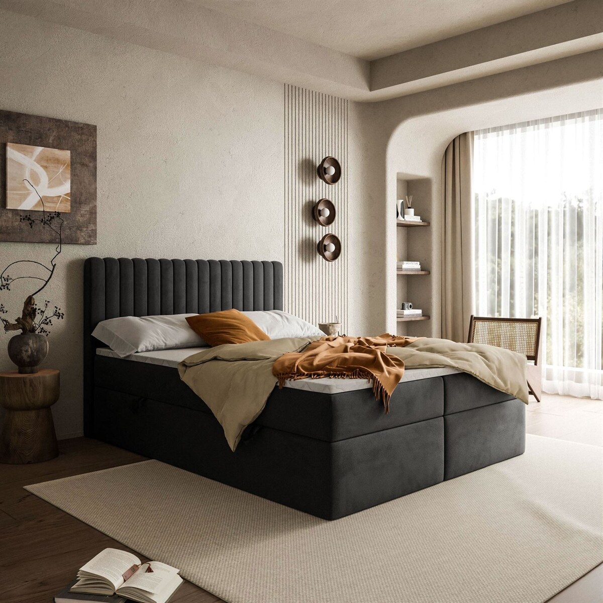 Łóżko kontynentalne JANELLE z materacem bonellowym, 160x200, Jasmine 100, topper