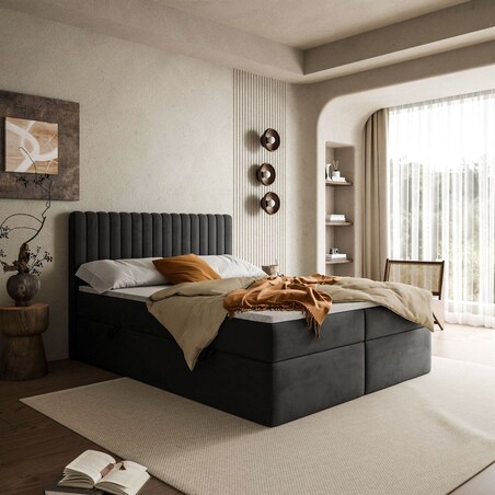 Łóżko kontynentalne JANELLE z materacem bonellowym, 160x200, Jasmine 100, topper