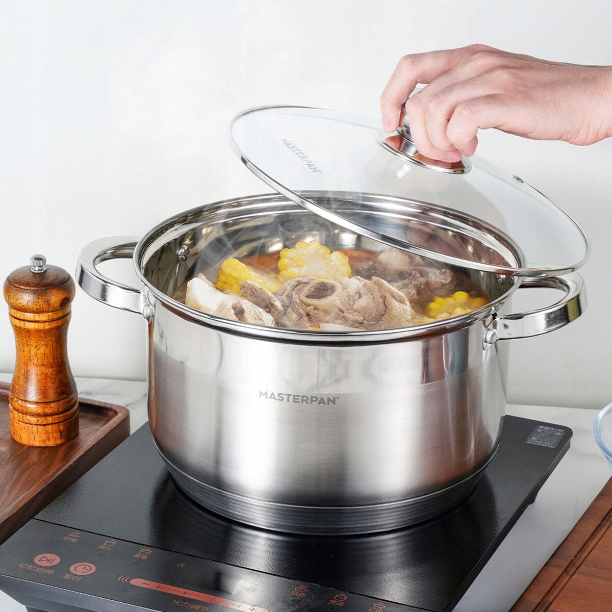 Komplet Zestaw Garnków Ze Stali Nierdzewnej Indukcja Gaz 8 El. Dno 7 Warstw