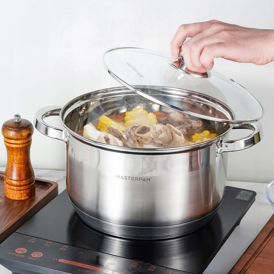 Komplet Zestaw Garnków Ze Stali Nierdzewnej Indukcja Gaz 8 El. Dno 7 Warstw