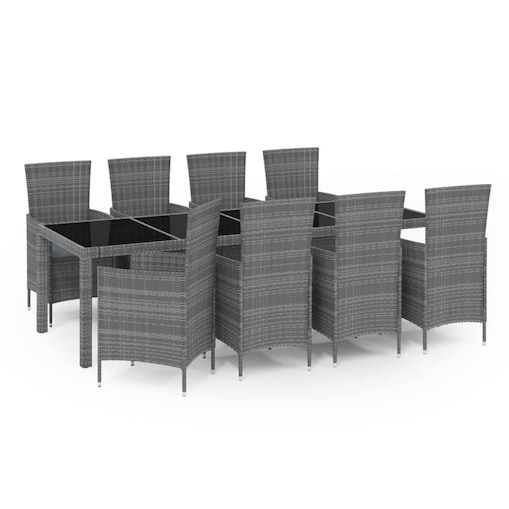 vidaXL 9-cz. zestaw mebli ogrodowych z poduszkami, rattan PE, szary