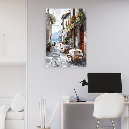 Obraz do salonu restauracji jadalni biura hotelu,Włoska kawiarnia z widokiem na morze i góry 80x120 cm