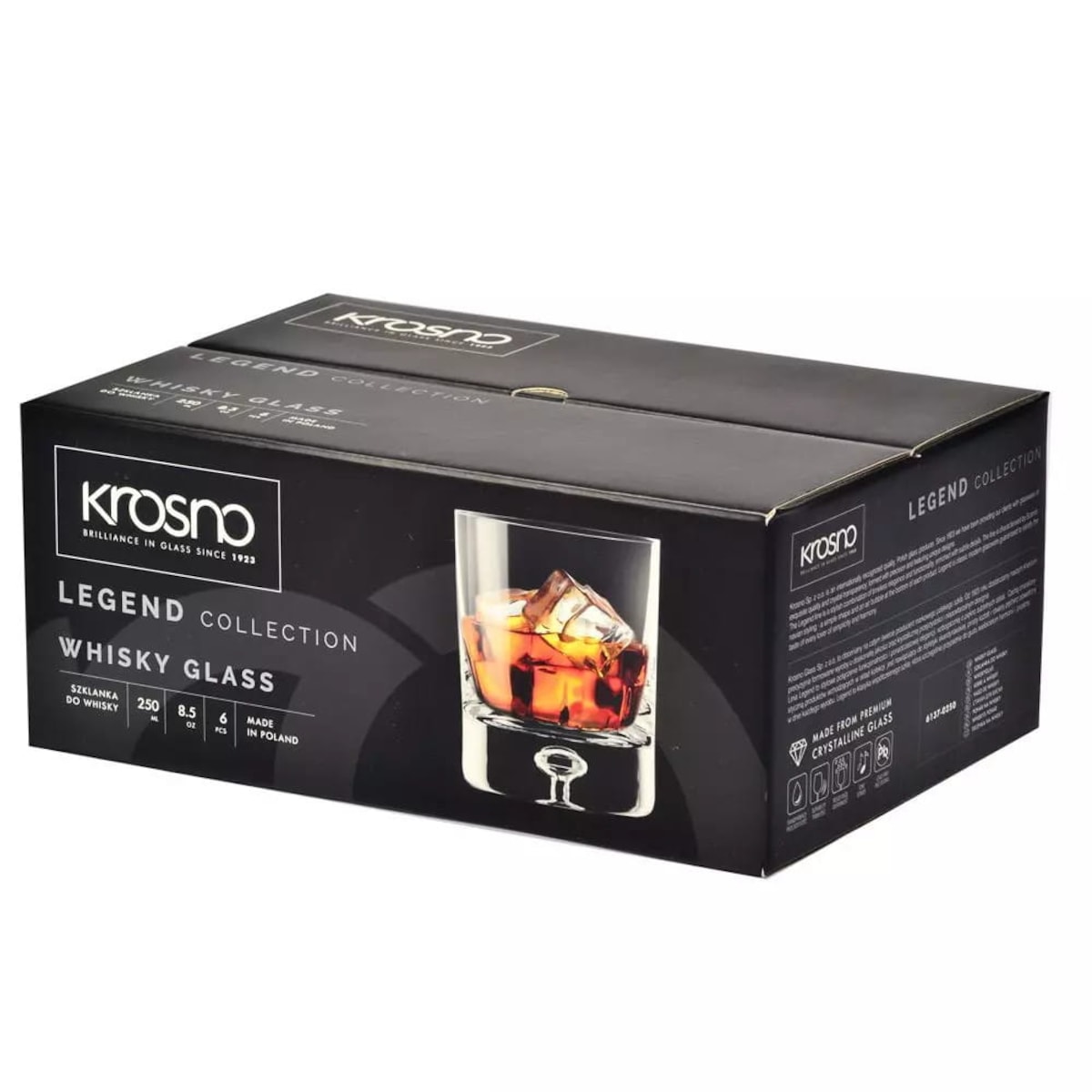 Szklanki do Whisky Legend Krosno 6 sztuk 250 ml Handmade z Grubym Dnem