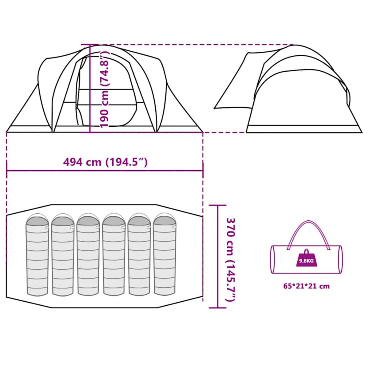vidaXL Namiot rodzinny, 6-os., moro, wodoszczelny