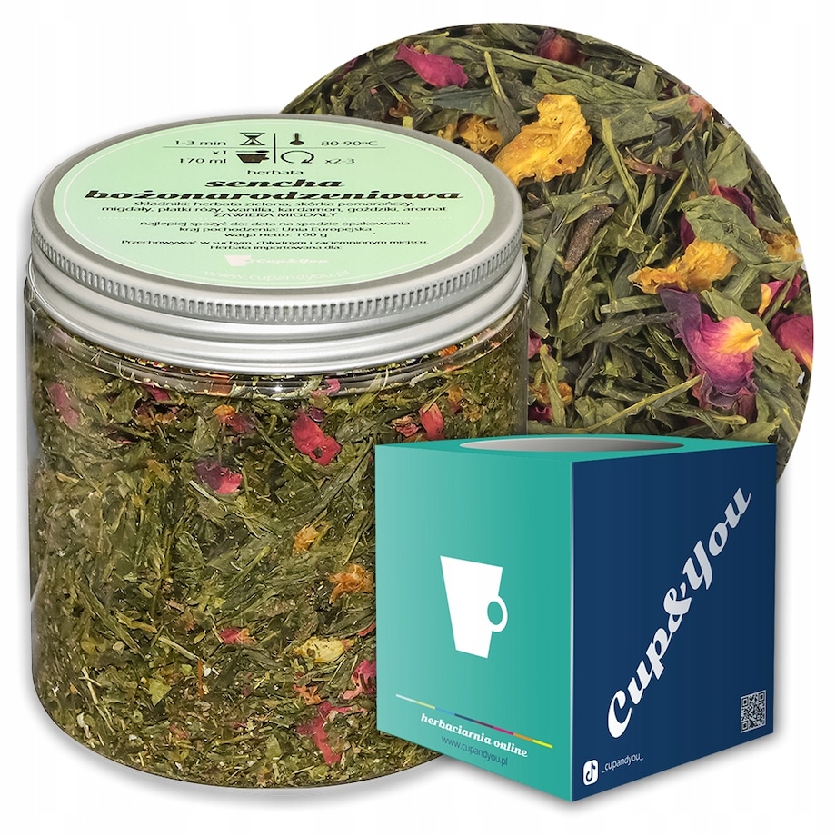 Herbata zielona SENCHA BOŻONARODZENIOWA smak typowo świątecznej mieszanki - herbata liściasta sypana mieszanka napar susz - gotowa na prezent upominek