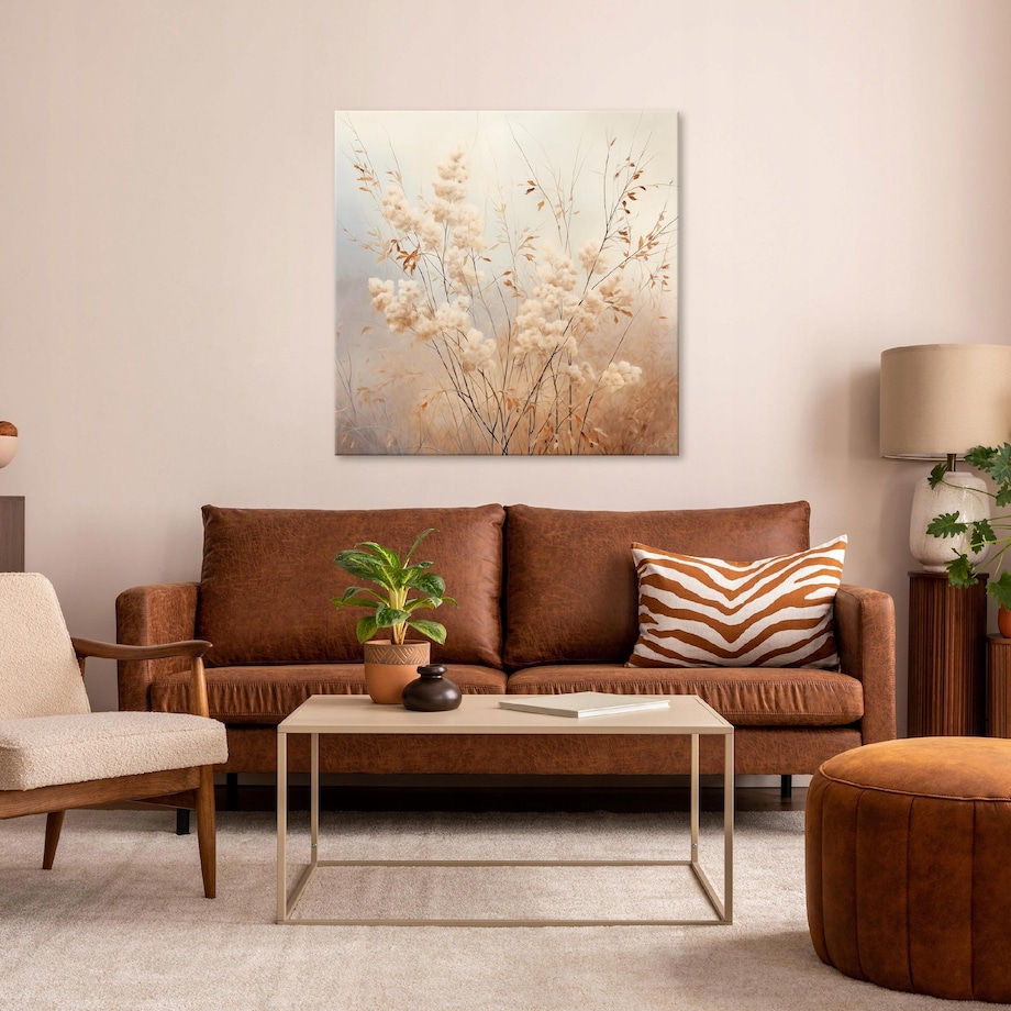 OBRAZ BOHO ROŚLINY BEŻOWY NOWOCZESNY NA PŁÓTNIE ŚCIANĘ SYPIALNIA 40x40