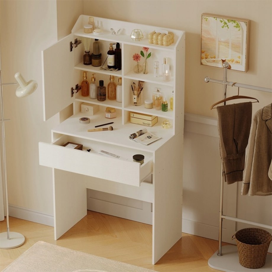 Nowoczesna toaletka kosmetyczna z otwieranym lustrem loft szuflada glamour