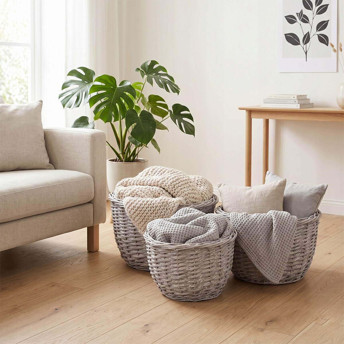 KOSZ WIKLINOWY NA KWIATY DUŻY OGRODOWY 50cm OKRĄGŁY OSŁONKA KWIETNIK 3 szt