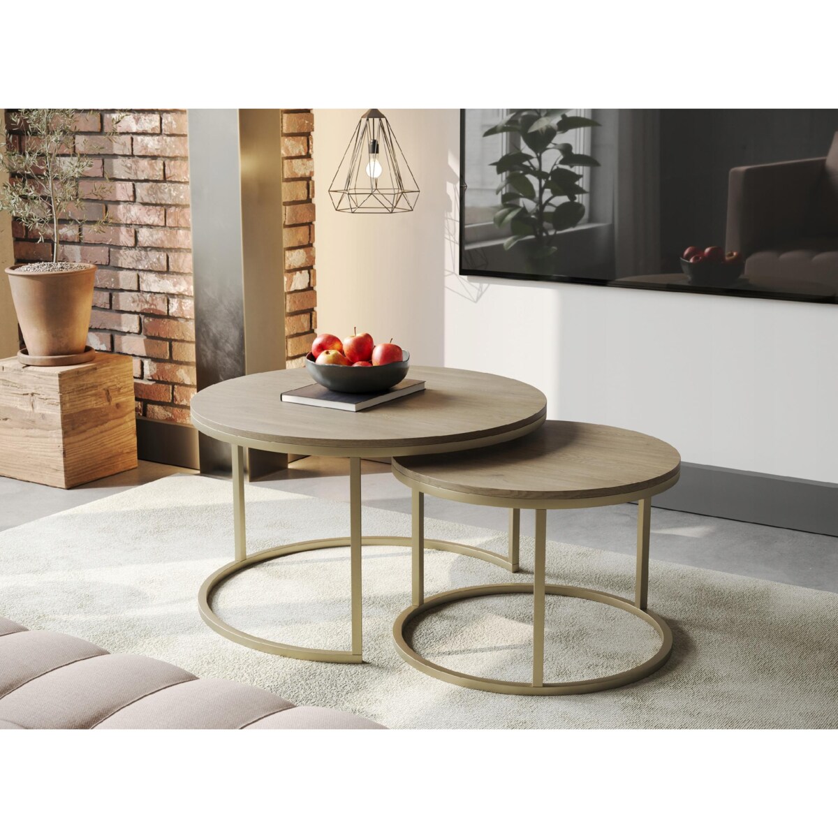 Stolik Kawowy Do Salonu CREMONA Złote Nogi 2w1 Okrągły Nowoczesny GOLD