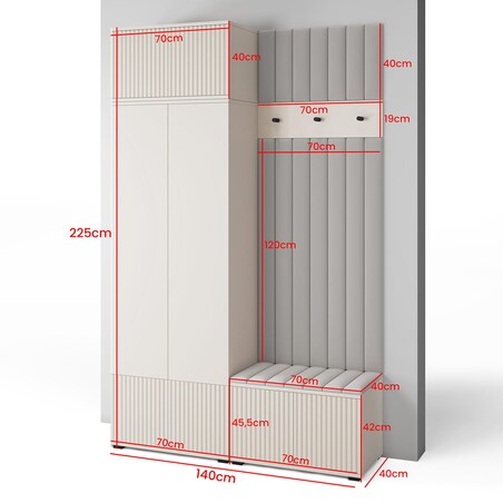 Garderoba ryflowana z panelami Ritmo wersja 4 Trinity 02 Cashmere