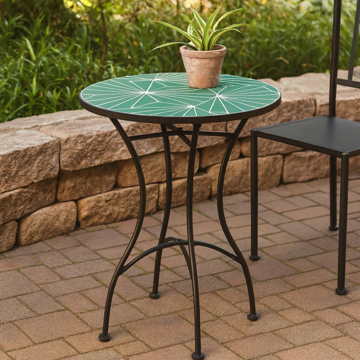 Metalowy stolik kawowy z mozaiką w kształcie liści, 60 x 72 cm, ogrodowy