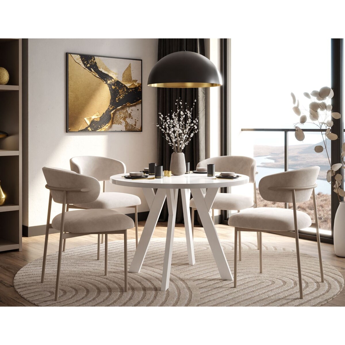 Okrągły stół rozkładany VOLTA GLOSS, nogi białe, blat biały