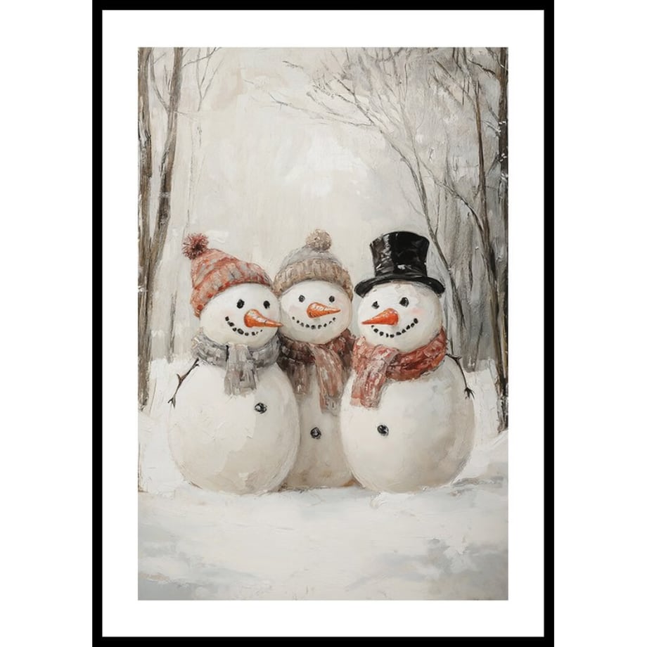 Poster Story, Plakat, Obraz - Trzy Szczęśliwe Bałwanki, wymiary 60 x 84 cm