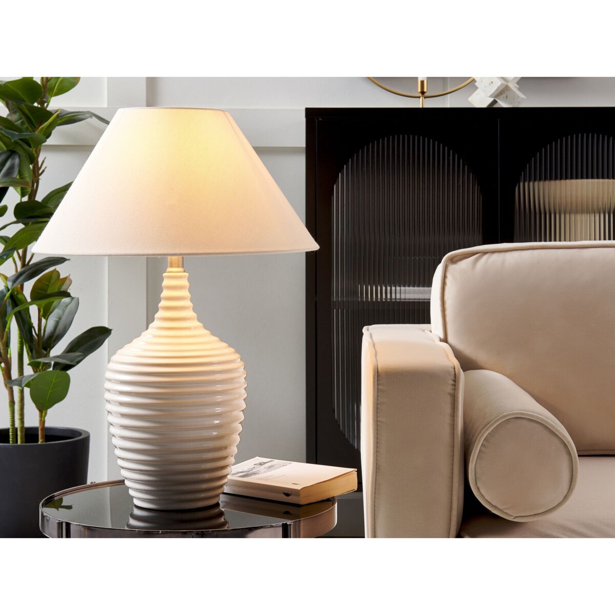 Lampa stołowa ceramiczna beżowa CELESTE