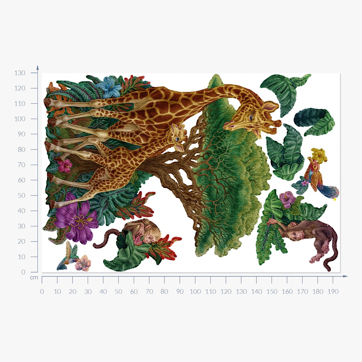 Zestaw naklejek na ścianę, Dzikie zwierzęta roślinność, 130cm